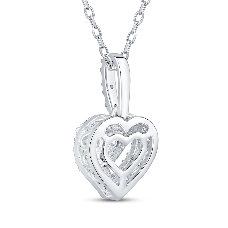 Main Image 3 of Multi-Diamond Heart Halo Necklace 1/5 ct tw Sterling Silver 18&quot;