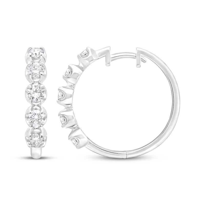 Main Image 1 of Lab-Grown Diamonds by KAY Five-Stone Hoop Earrings 2 ct tw 10K White Gold