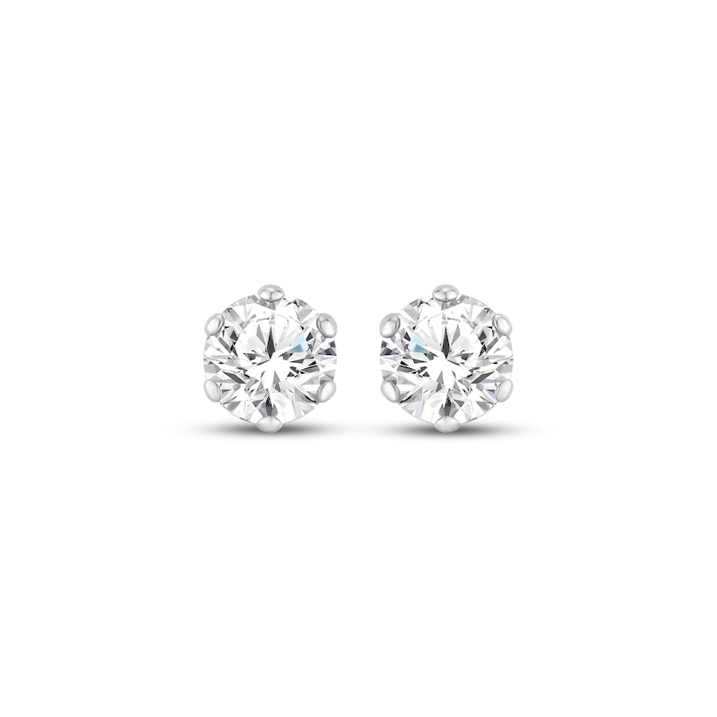 Main Image 2 of Certified Round-Cut Diamond Solitaire Stud Earrings 1 ct tw 14K White Gold (F/I1)