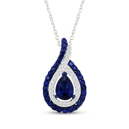 Pear-Shaped Blue Lab-Created Sapphire & White Lab-Created Sapphire Flame Necklace Sterling Silver 18&quot;