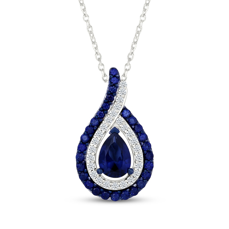 Main Image 1 of Pear-Shaped Blue Lab-Created Sapphire & White Lab-Created Sapphire Flame Necklace Sterling Silver 18&quot;