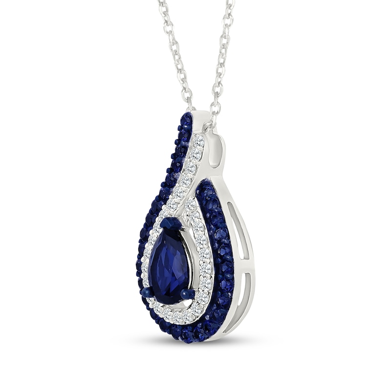 Main Image 2 of Pear-Shaped Blue Lab-Created Sapphire & White Lab-Created Sapphire Flame Necklace Sterling Silver 18&quot;