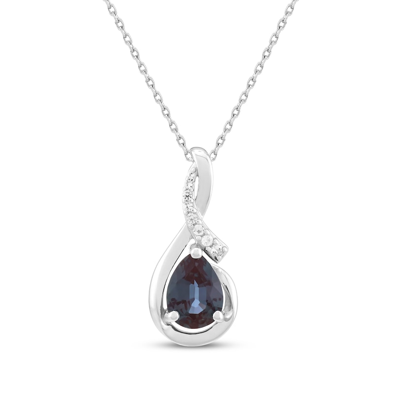 Main Image 1 of Pear-Shaped Lab-Created Alexandrite & White Lab-Created Sapphire Teardrop Twist Necklace Sterling Silver 18&quot;