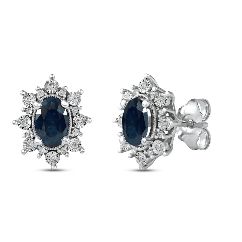 Main Image 1 of Blue Sapphire & Diamond Burst Earrings 1/8 ct tw 10K White Gold