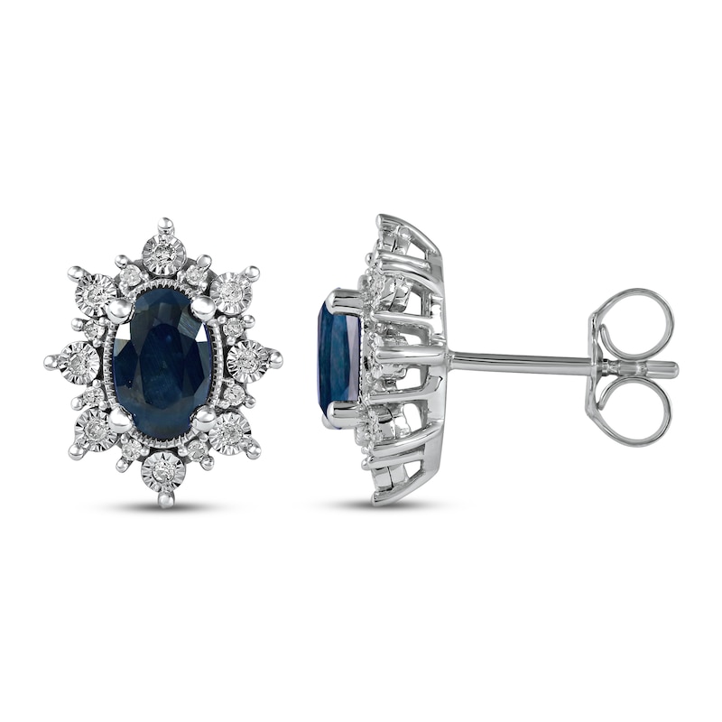 Main Image 3 of Blue Sapphire & Diamond Burst Earrings 1/8 ct tw 10K White Gold