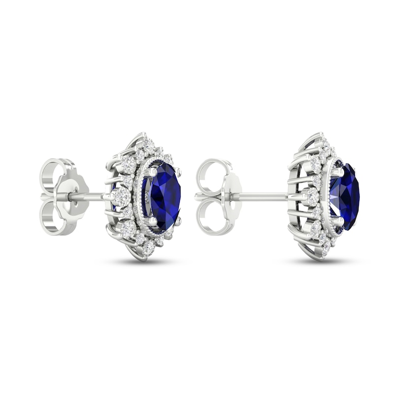 Main Image 4 of Blue Sapphire & Diamond Burst Earrings 1/8 ct tw 10K White Gold