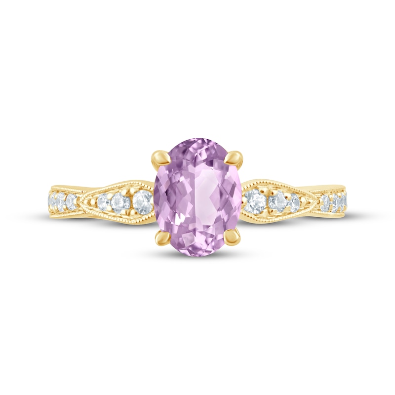 Main Image 3 of Oval-Cut Amethyst & Diamond Engagement Ring 1/5 ct tw 14K Yellow Gold