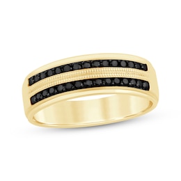 Now + Forever Now + Forever Men's Black Diamond Milgrain Wedding Band 1/2 ct tw 10K Yellow Gold