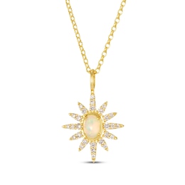 Le Vian Oval-Cut Opal Sun Necklace 1/4 ct tw Diamonds 14K Honey Gold 19&quot;