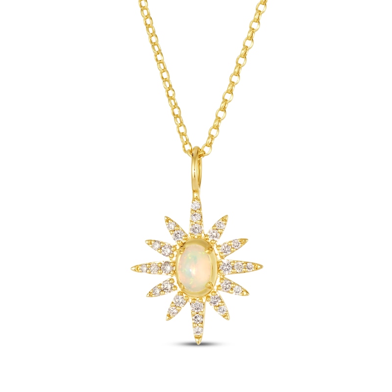 Main Image 1 of Le Vian Oval-Cut Opal Sun Necklace 1/4 ct tw Diamonds 14K Honey Gold 19&quot;