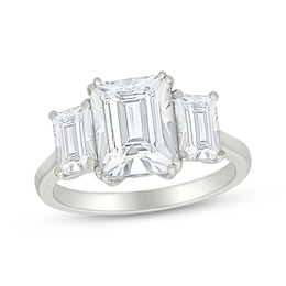 Emerald-Cut Three-Stone White Lab-Created Sapphire Ring Sterling Silver