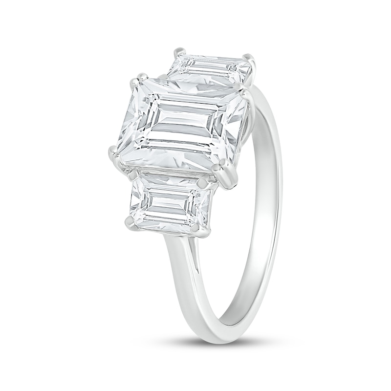 Main Image 2 of Emerald-Cut Three-Stone White Lab-Created Sapphire Ring Sterling Silver