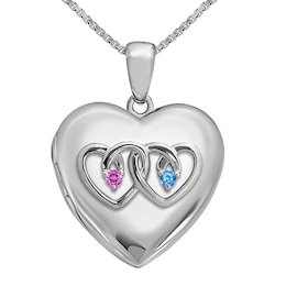 Birthstone Couple's Locket Necklace (2 Stones and 3 Lines)