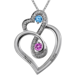 1/10 ct tw Diamond and Birthstone Couple's Necklace