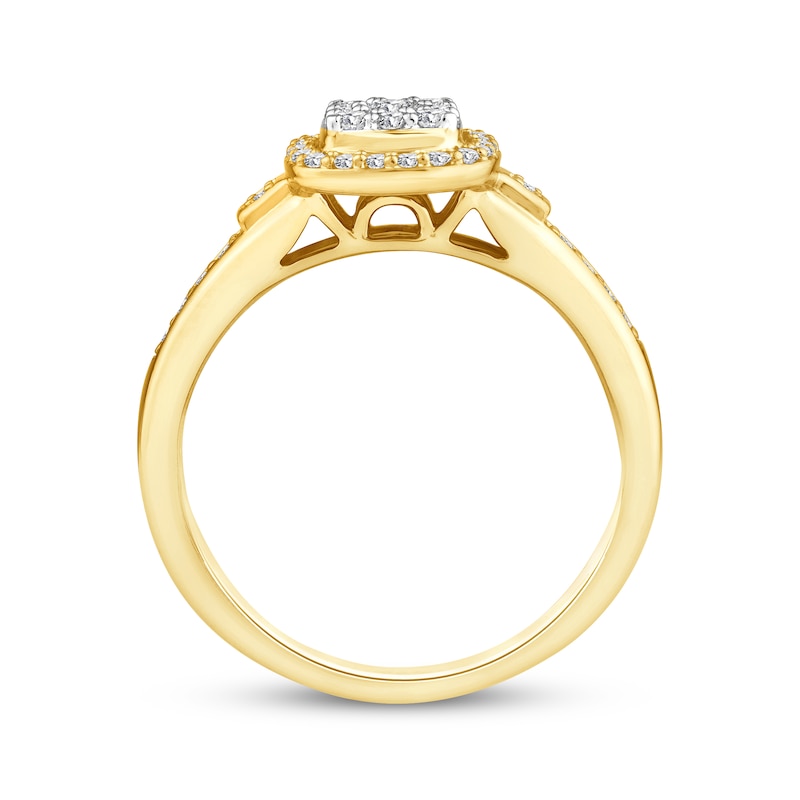 Main Image 3 of Multi-Diamond Cushion Halo Engagement Ring 1/3 ct tw 10K Yellow Gold