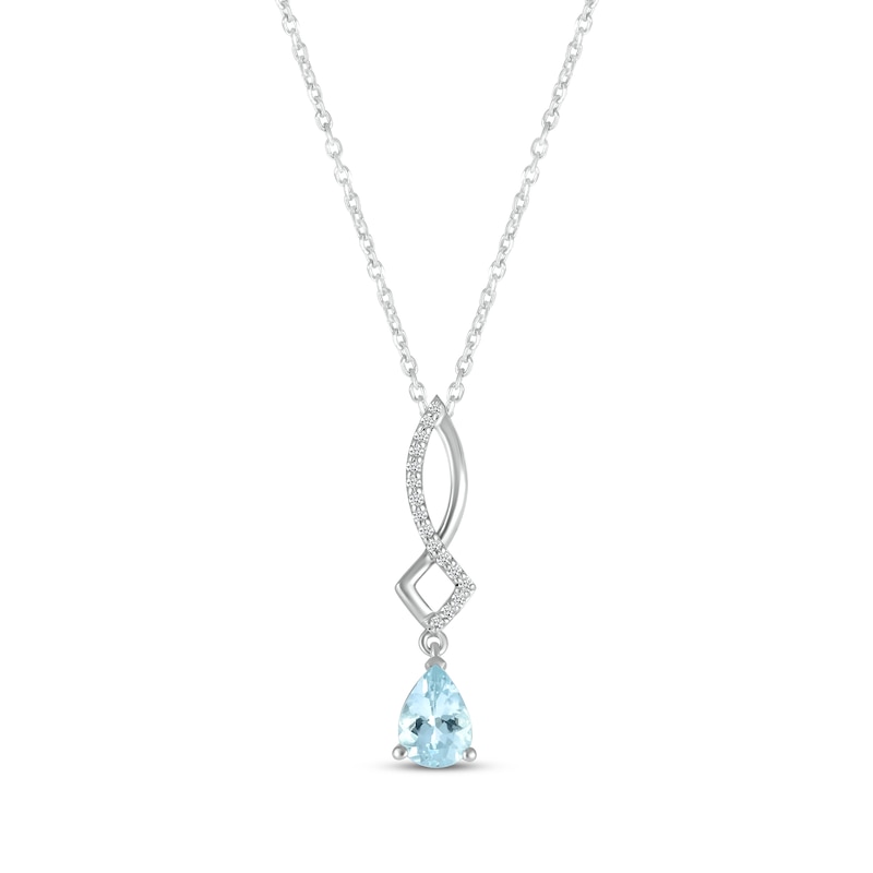 Pear-Shaped Aquamarine & Round-Cut Diamond Drop Necklace 1/15 ct tw ...