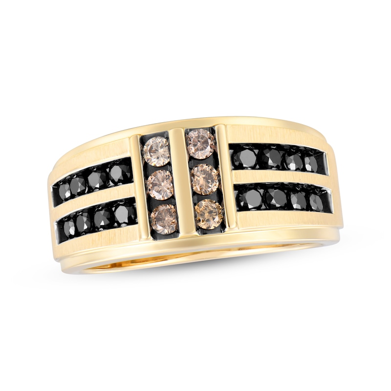 Main Image 1 of Men's Round-Cut Brown & Black Diamond Wedding Band 1 ct tw 10K Yellow Gold