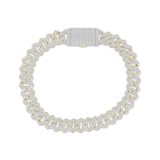 Men's Cuban Curb Chain Bracelet 2 ct tw Diamonds 10K Yellow Gold