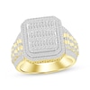 Thumbnail Image 1 of Men's Baguette & Round-Cut Multi-Diamond Center Greek Key Ring 1 ct tw 10K Yellow Gold