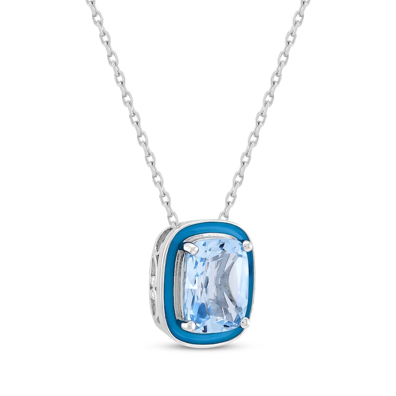 Main Image 2 of Cushion-Cut Sky Blue Topaz & Enamel Necklace Sterling Silver 18&quot;