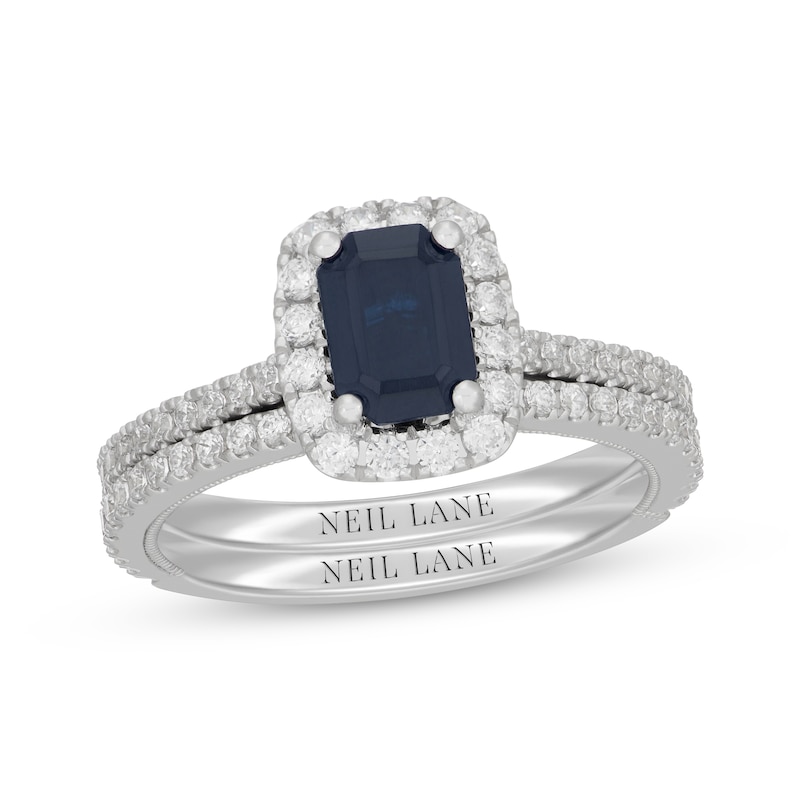 Main Image 1 of Neil Lane Emerald-Cut Natural Blue Sapphire & Diamond Bridal Set 5/8 ct tw 14K White Gold