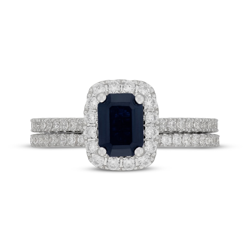 Main Image 3 of Neil Lane Emerald-Cut Natural Blue Sapphire & Diamond Bridal Set 5/8 ct tw 14K White Gold