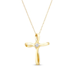 Diamond Accent Ribbon Cross Necklace 14K Yellow Gold 18"