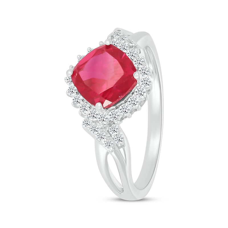 Main Image 2 of Cushion-Cut Lab-Created Ruby & White Lab-Created Sapphire Ring Sterling Silver