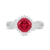 Thumbnail Image 4 of Cushion-Cut Lab-Created Ruby & White Lab-Created Sapphire Ring Sterling Silver