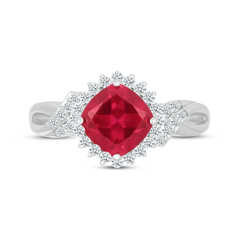 Main Image 4 of Cushion-Cut Lab-Created Ruby & White Lab-Created Sapphire Ring Sterling Silver