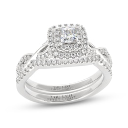 THE LEO First Light Diamond Princess-Cut Double Halo Bridal Set 1/2 ct tw 14K White Gold