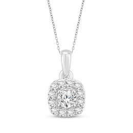 Diamond Cushion-Shaped Halo Necklace 1/2 ct tw 10K White Gold 18&quot;