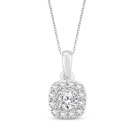 Diamond Cushion-Shaped Halo Necklace 1/2 ct tw 10K White Gold 18"