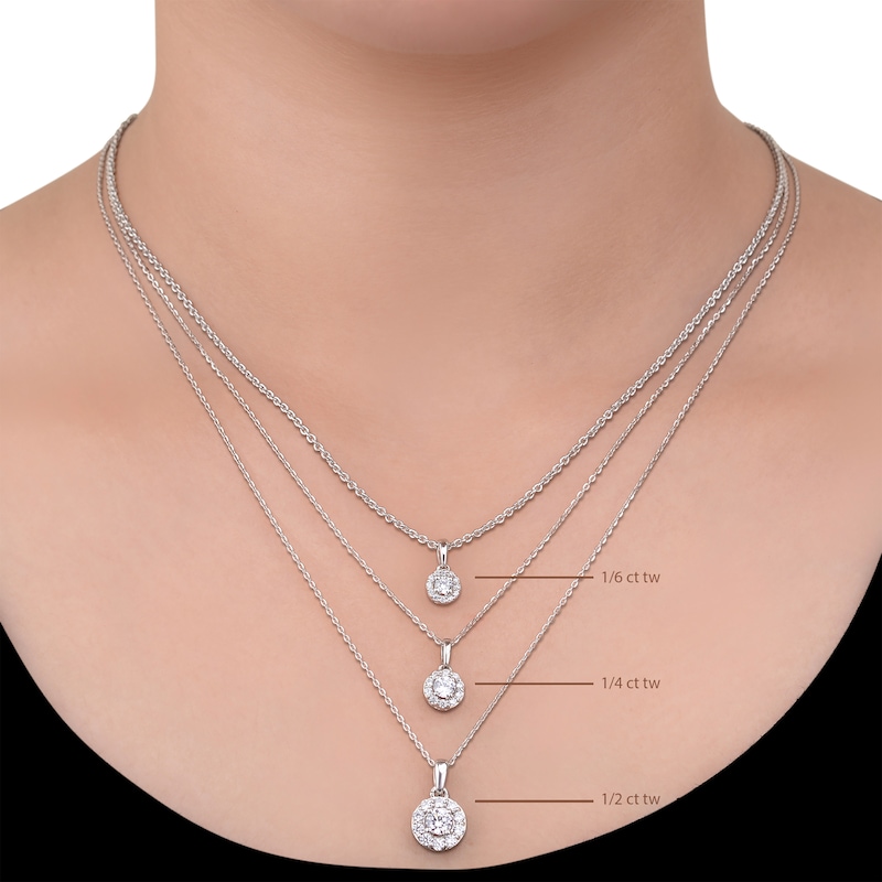 Main Image 4 of Diamond Cushion-Shaped Halo Necklace 1/2 ct tw 10K White Gold 18&quot;