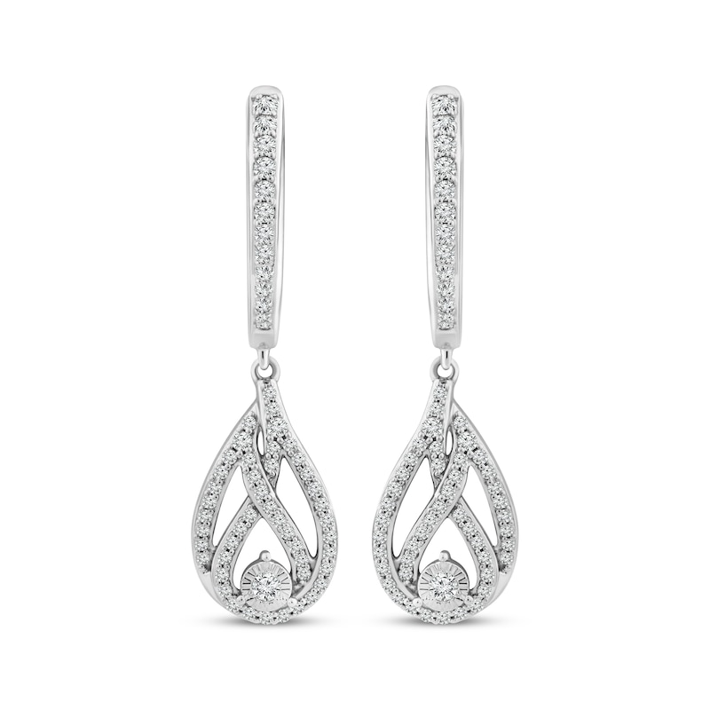 Main Image 2 of Love Ignited Diamond Flame Dangle Hoop Earrings 1/3 ct tw 10K White Gold