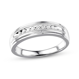 Men's Diamond Milgrain Wedding Ring 1/10 ct tw 10K White Gold