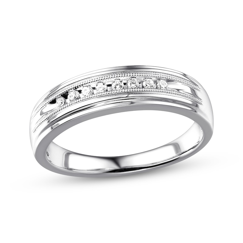 Men's Diamond Milgrain Wedding Ring 1/10 ct tw 10K White Gold