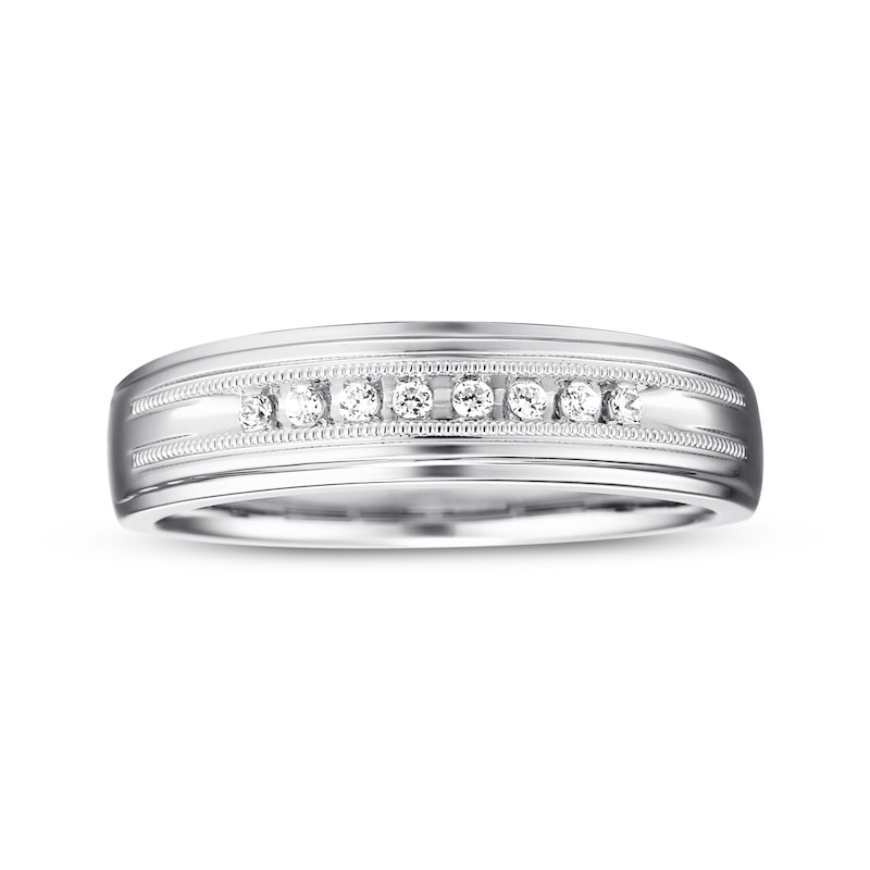 Men's Diamond Milgrain Wedding Ring 1/10 ct tw 10K White Gold