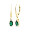 Thumbnail Image 1 of Oval-Cut Lab-Created Emerald & Diamond Dangle Earrings 10K Yellow Gold