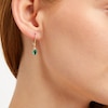 Thumbnail Image 4 of Oval-Cut Lab-Created Emerald & Diamond Dangle Earrings 10K Yellow Gold