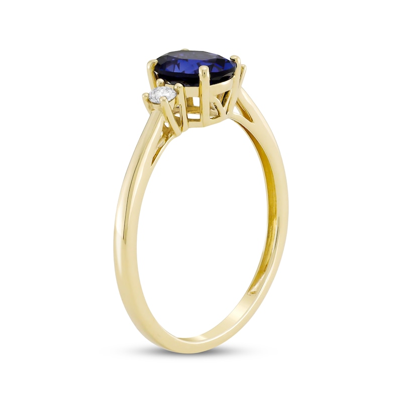 Main Image 2 of Oval-Cut Blue Lab-Created Sapphire & Diamond Ring 1/10 ct tw 10K Yellow Gold