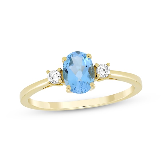 Oval-Cut Swiss Blue Topaz & Diamond Ring 1/10 ct tw 10K Yellow Gold
