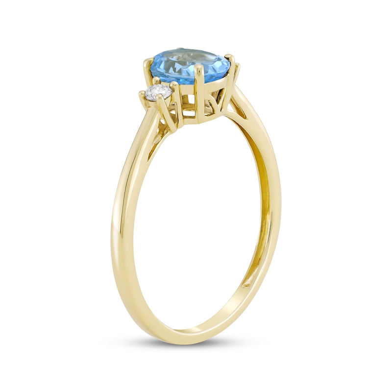 Oval-Cut Swiss Blue Topaz & Diamond Ring 1/10 ct tw 10K Yellow Gold