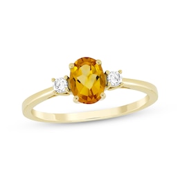 Oval-Cut Citrine & Diamond Ring 1/10 ct tw 10K Yellow Gold