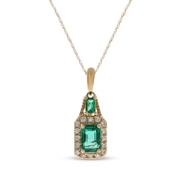 Emerald-Cut Naural Emerald & Diamond Necklace 1/8 ct tw 10K Yellow Gold 18&quot;