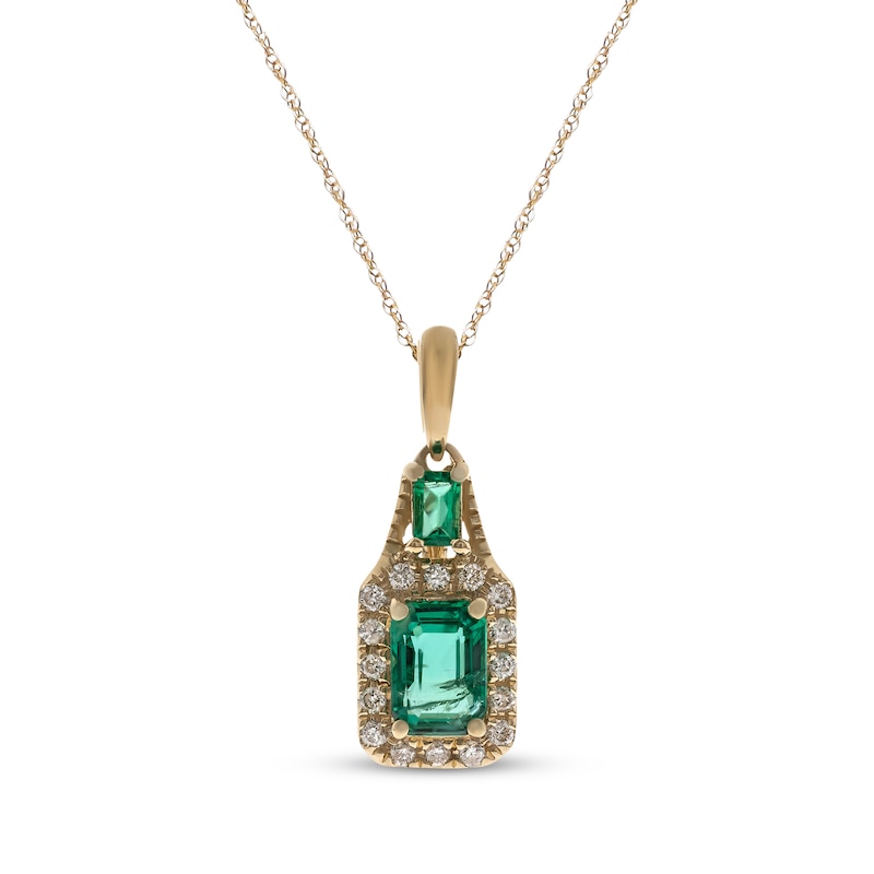 Main Image 1 of Emerald-Cut Naural Emerald & Diamond Necklace 1/8 ct tw 10K Yellow Gold 18&quot;