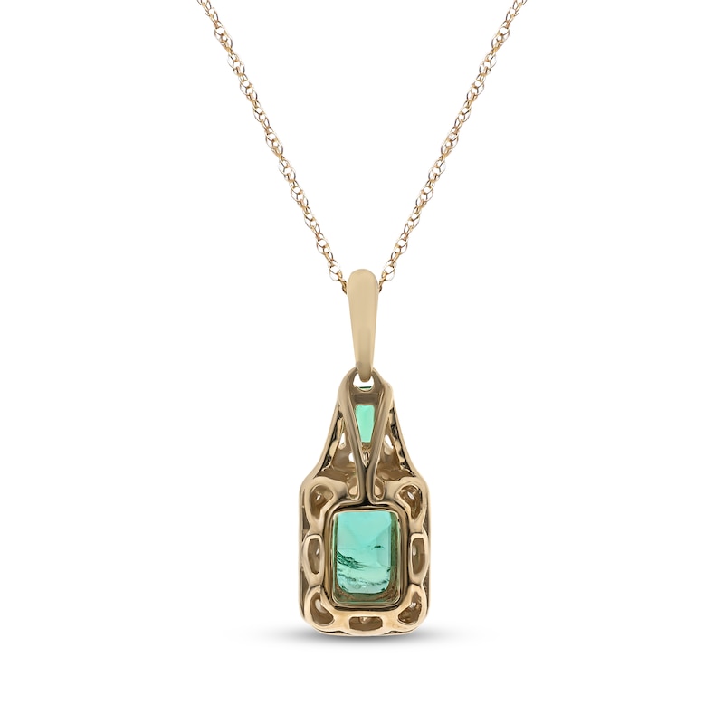 Main Image 2 of Emerald-Cut Naural Emerald & Diamond Necklace 1/8 ct tw 10K Yellow Gold 18&quot;