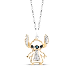 Disney Treasures Lilo & Stitch London Blue Topaz & Diamond Necklace 1/15 ct tw Sterling Silver & 10K Yellow Gold 19&quot;