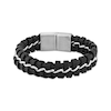 Thumbnail Image 1 of Men's Black Leather & Chain Bracelet Stainless Steel 8.5&quot;