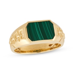 Men's Emerald-Cut Malachite Chain Link Ring 10K Yellow Gold